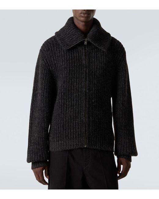 Lemaire Black Alpaca And Yak Wool Zip-Up Cardigan for men