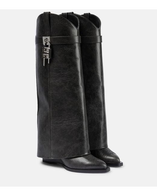 Givenchy Black Shark Lock Cowboy Leather Boots
