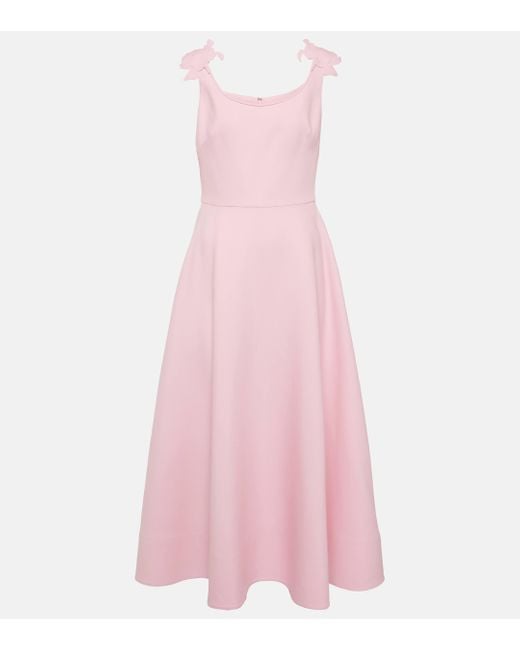 Valentino Pink Floral-applique Wool And Silk Midi Dress