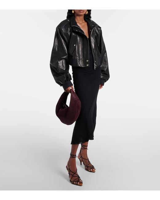 Khaite Black Kember Cropped Leather Bomber Jacket