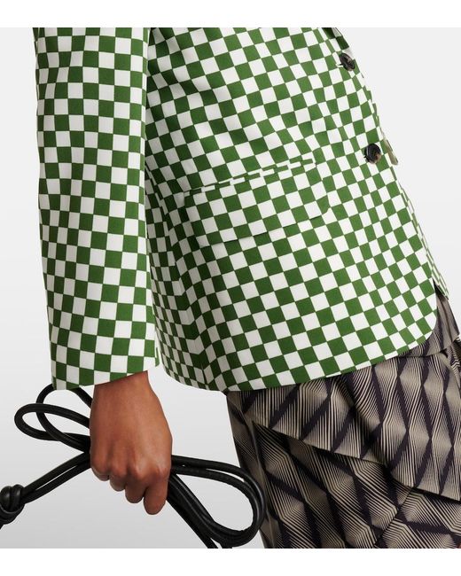 Dries Van Noten Green Checked Single-Breasted Blazer