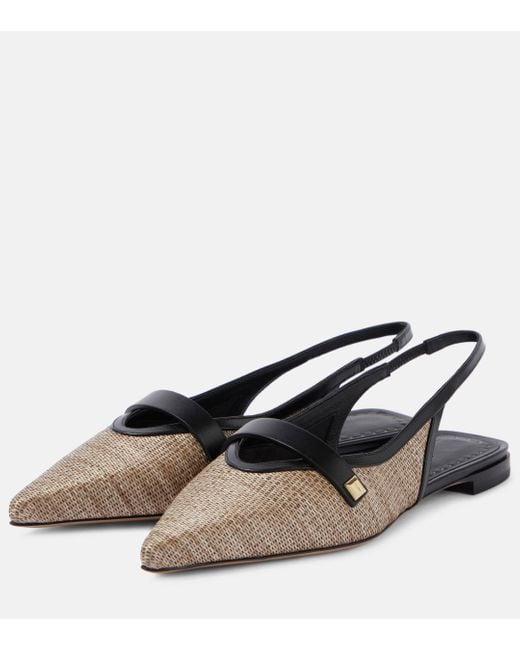 Max Mara Brown Leather-trimmed Slingback Flats
