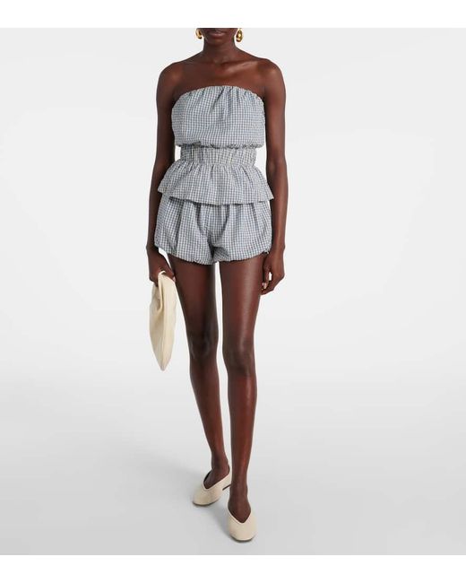 Posse Blue Aurelia Gingham Strapless Cotton Top