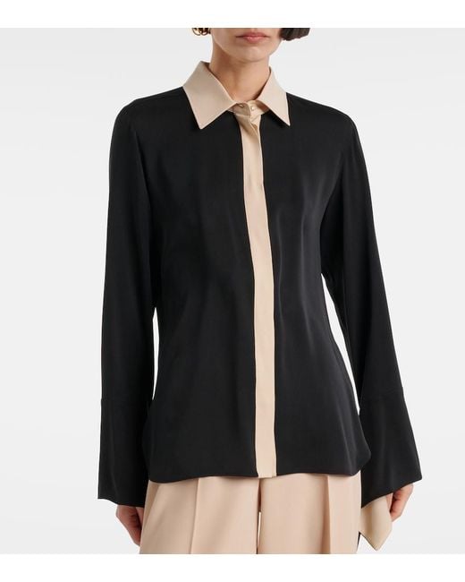 Max Mara Black Pio High-Rise Silk Charmeuse Blouse