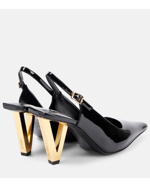 Versace Black Patent Leather Slingback Pumps