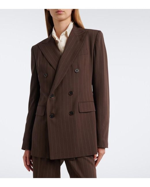 Ralph Lauren Brown Pinstripe Double-Breasted Wool Blazer