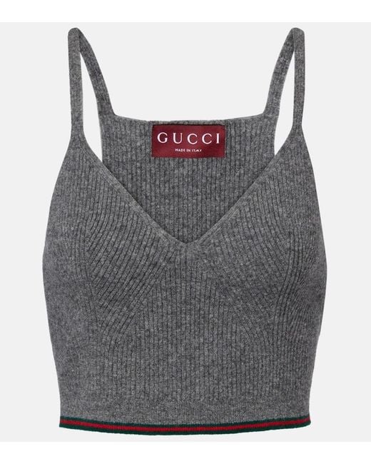 Top De Lana Afieltrada Con Tribanda Web, Talla Gucci de color Gray