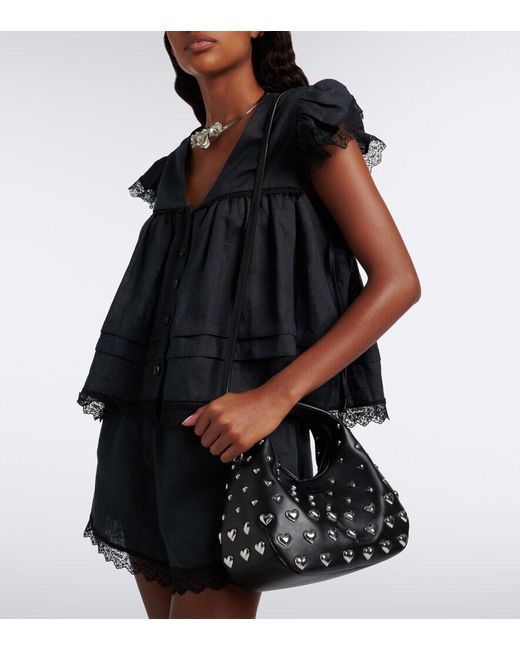 Ganni Black Mini Studded Top-Handle Bag