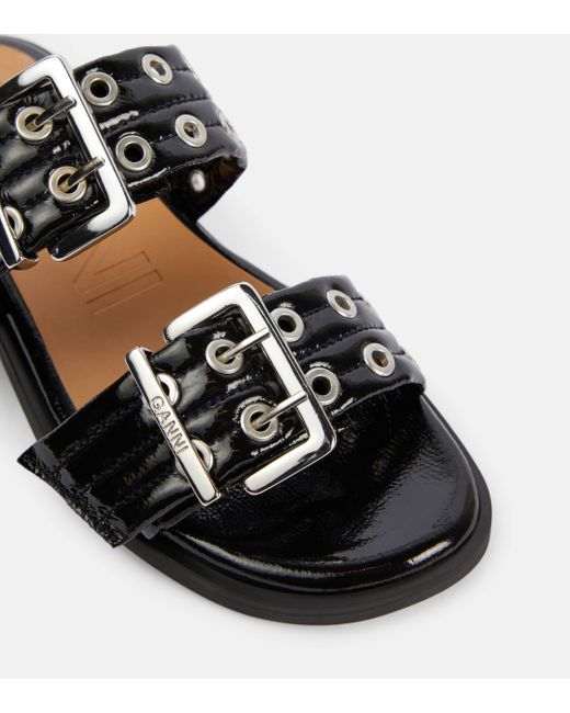 Ganni Black Studded Patent Leather Sandals
