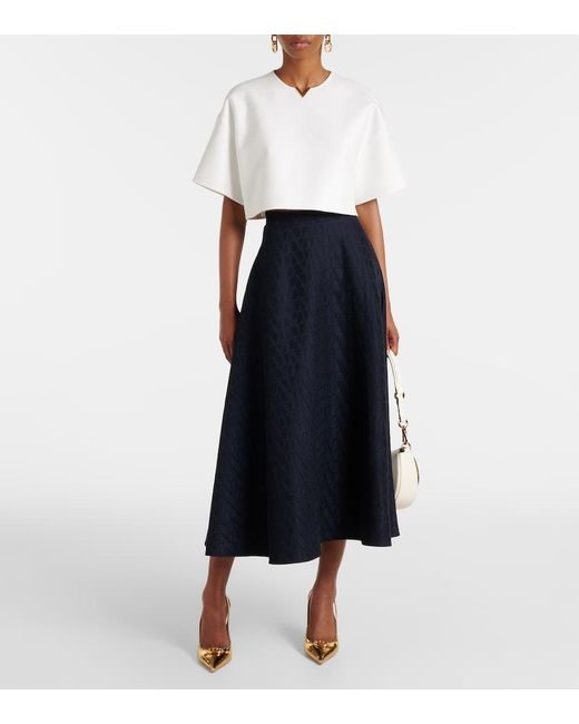 Valentino Blue Toile Iconographe Crepe Couture Midi Skirt