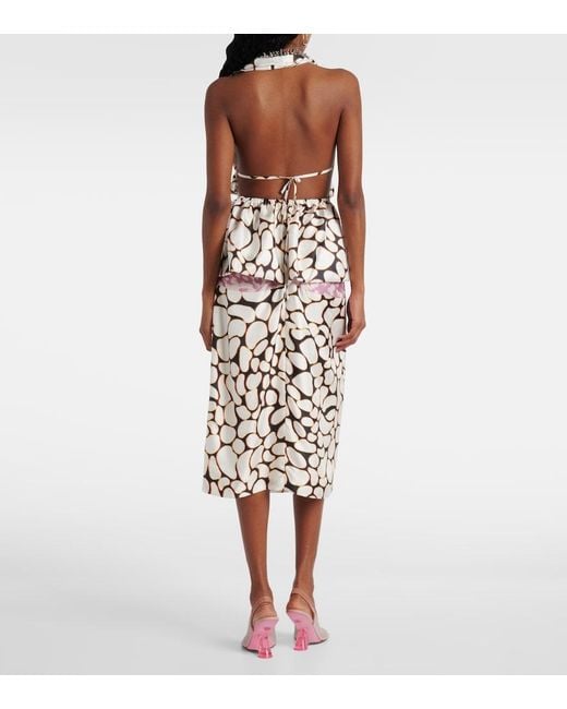 Dries Van Noten White Printed Halterneck Silk Twill Top