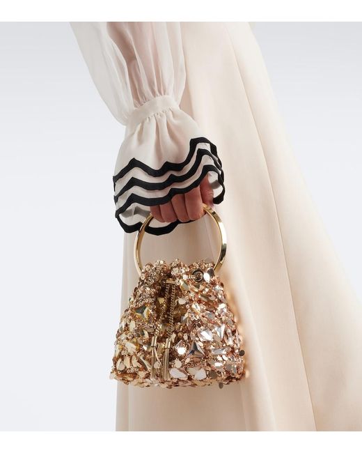 Jimmy Choo Brown Bon Bon Embellished Bucket Bag