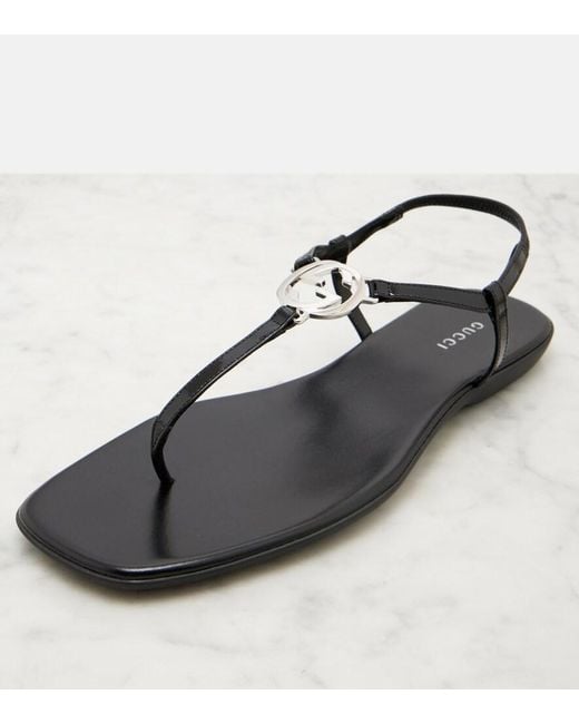Gucci White Interlocking G Leather Thong Sandals