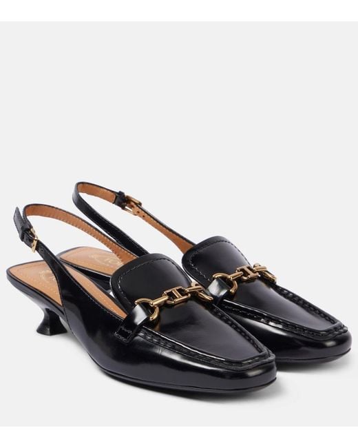 Tod's Black 35 Leather Slingback Pumps