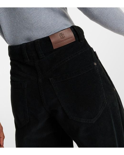 Brunello Cucinelli Black Cotton-Blend Velvet Straight Pants