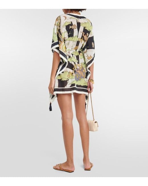 Tory Burch Green Printed Cotton And Silk Minidress