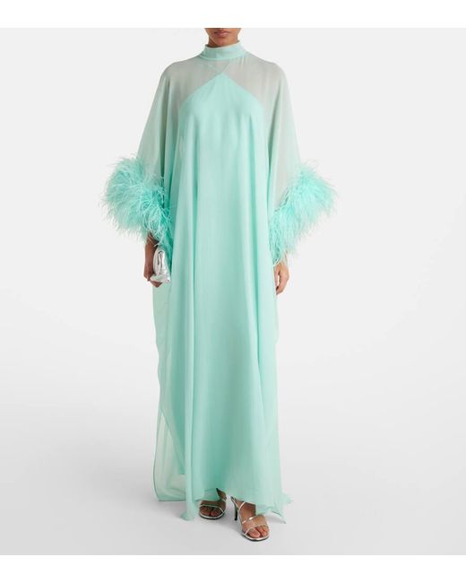 ‎Taller Marmo Green Kaftan Penelope Aus Seide Mit Federn