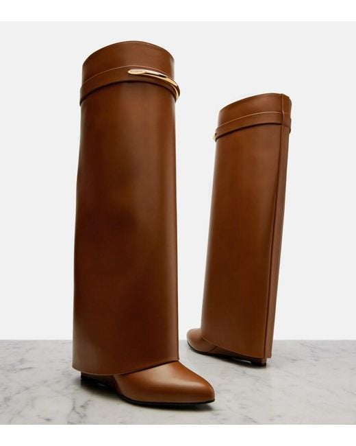 Givenchy Brown Shark 95 Leather Knee-High Boots