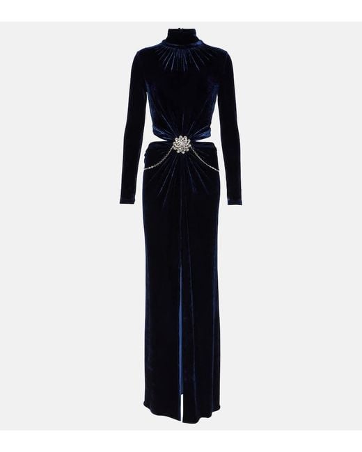 Rabanne Blue Crystal-embellished Velvet Maxi Dress