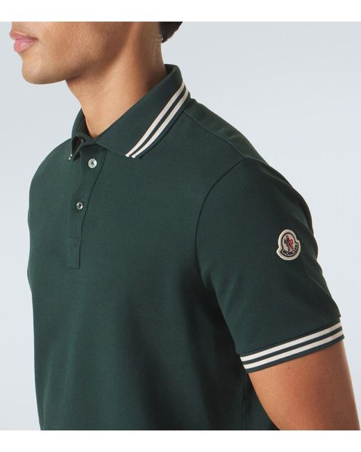 Moncler Green Cotton Pique Polo Shirt for men