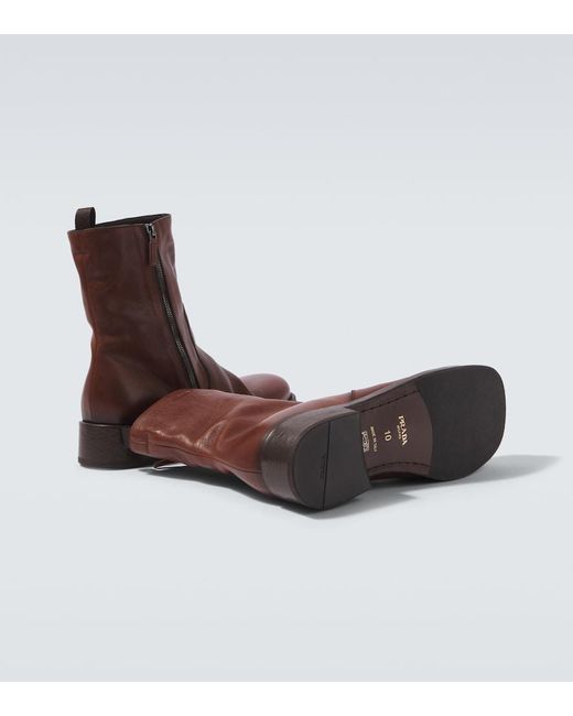 Prada Brown Leather Ankle Boots for men