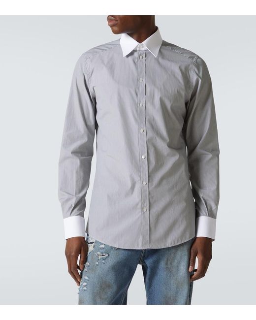 Dolce & Gabbana Blue Striped Cotton Poplin Shirt for men