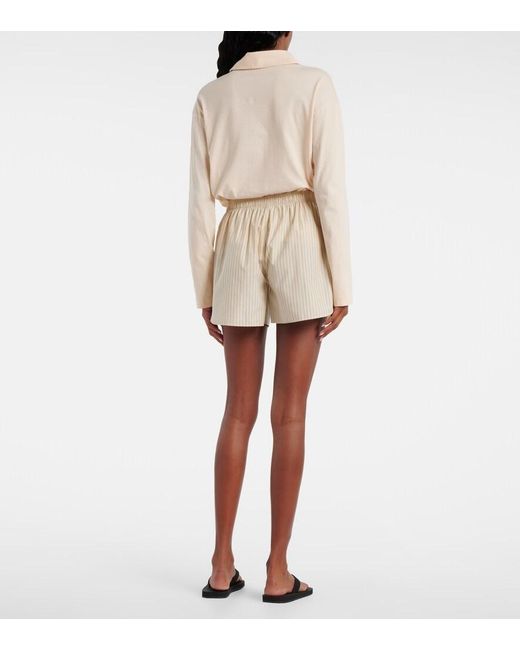 The Row Natural Nicasia Striped Cotton Poplin Shorts