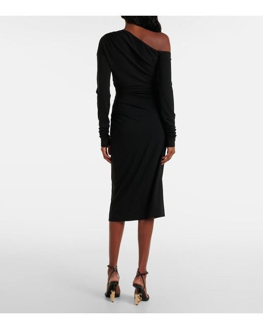 Dolce & Gabbana Black Draped Jersey Midi Dress