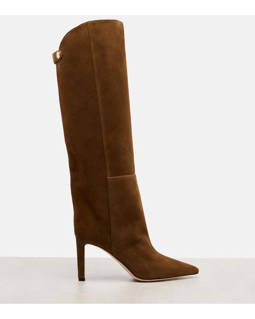 Jimmy Choo Brown Alizze 85 Suede Knee-High Boots