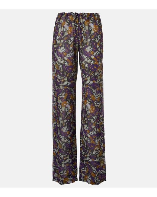 Dries Van Noten Gray Printed Wide-Leg Pants