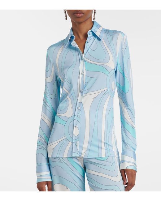 Emilio Pucci Blue Hemd Marmo Aus Baumwolle