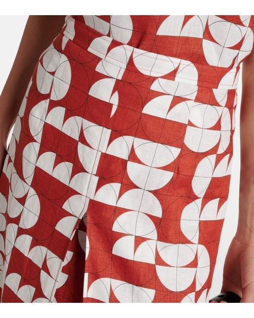 Falda midi Edile de lino estampado Max Mara de color Red