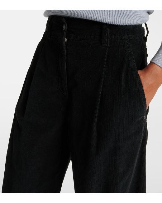 Brunello Cucinelli Black Cotton-Blend Velvet Straight Pants