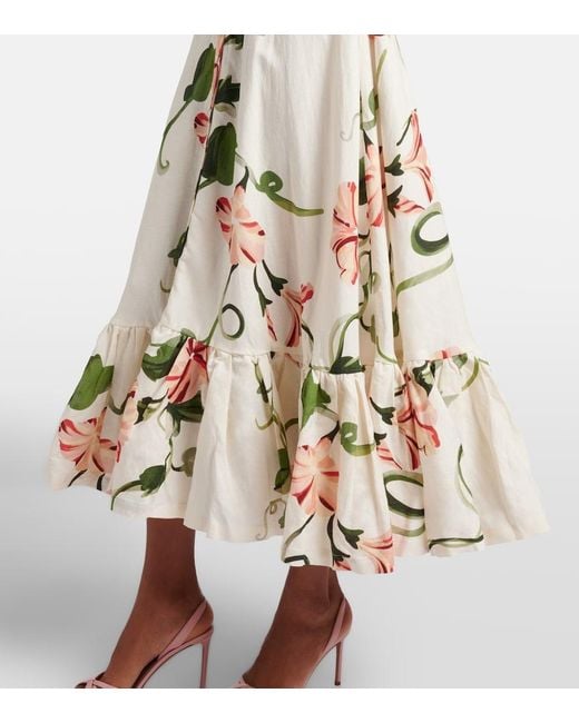 LEO LIN Natural Becca Belted Floral Linen-Blend Shirt Dress