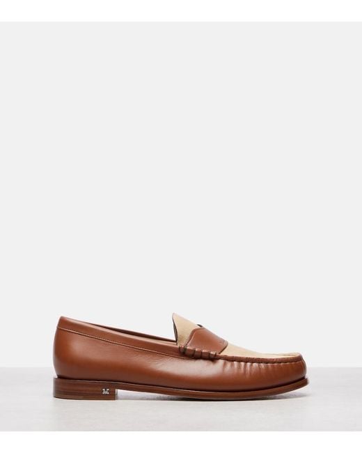 Max Mara Brown Logo Leather And Suede Mocassins