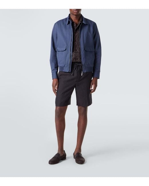 Brioni Blue Linen And Cotton Blouson Jacket for men