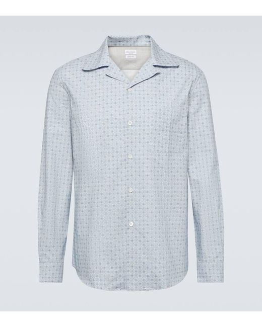Brunello Cucinelli Bedrucktes Hemd aus Baumwolle in Blue für Herren