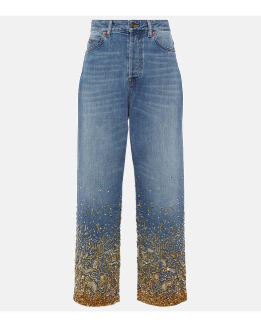 Valentino Blue Embroidered Denim Trousers
