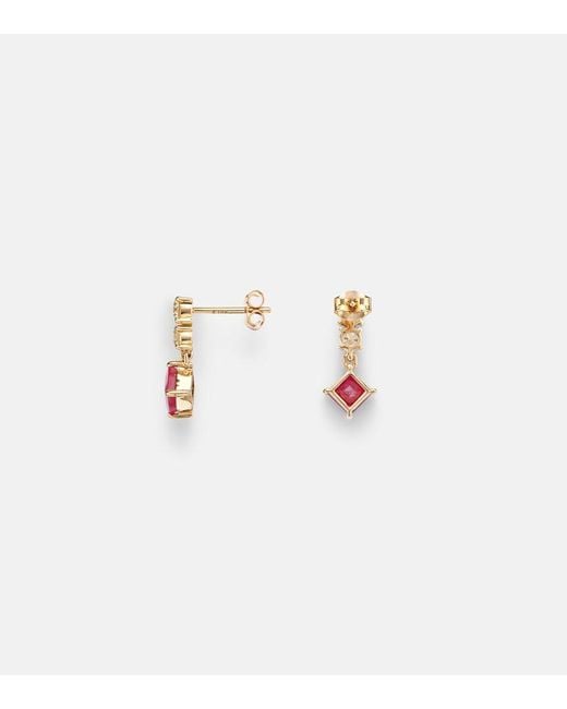 STONE AND STRAND Red 14Kt Earrings With Diamonds, Sapphire, And Ruby