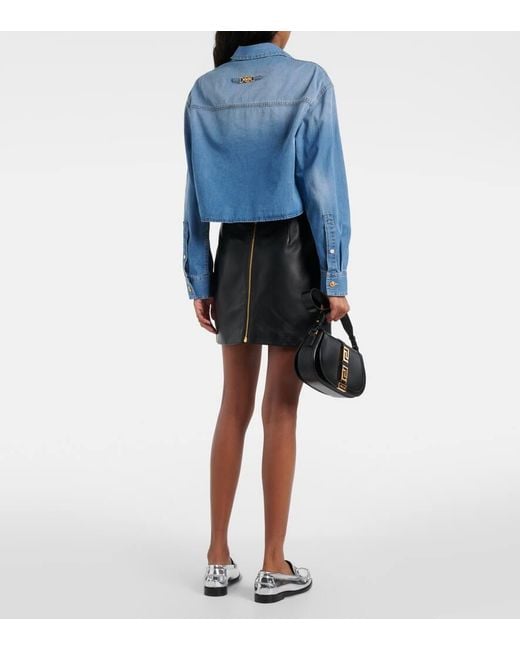 Versace Blue Cropped-Jeanshemd Milano