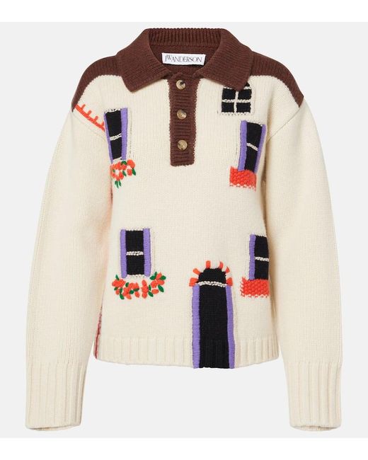 J.W. Anderson Black Intarsia Wool Polo Sweater