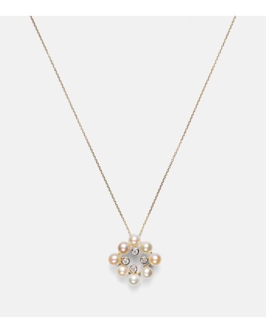 Mateo White Cluster 14Kt Pendant Necklace With Pearls And Diamonds