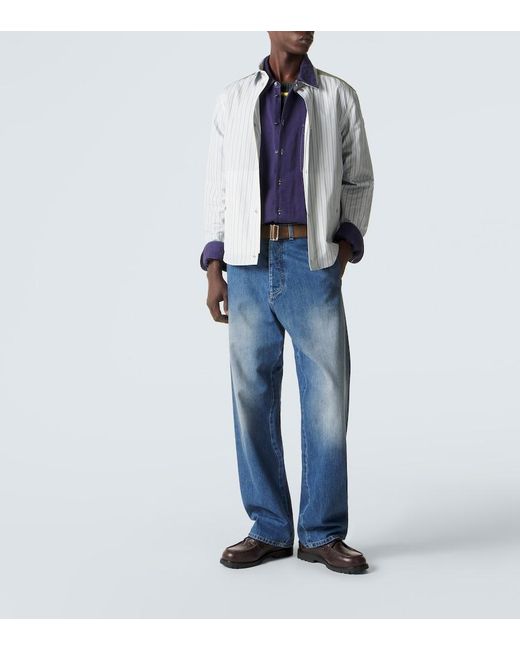 Moncler Blue Striped Cotton Poplin Zip-Up Shirt for men