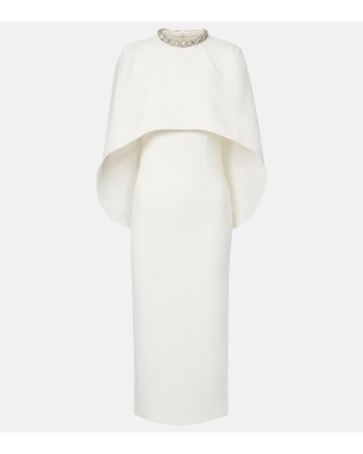 Roland Mouret White Caped Crystal-Embellished Crepe Midi Dress