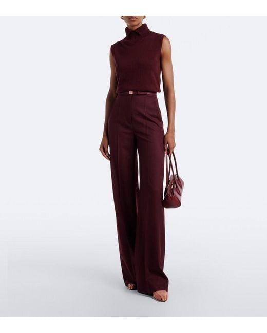 Max Mara Red Wool-Blend Wide-Leg Pants