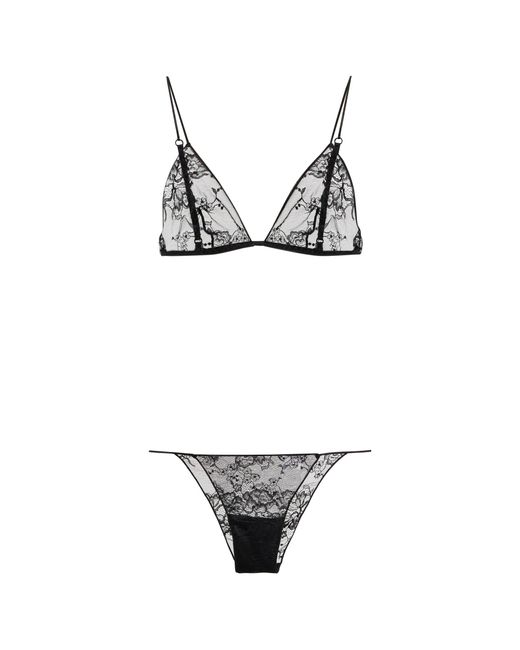 Oséree Lace Triangle Bra And Underwear Set in Black (White) | Lyst