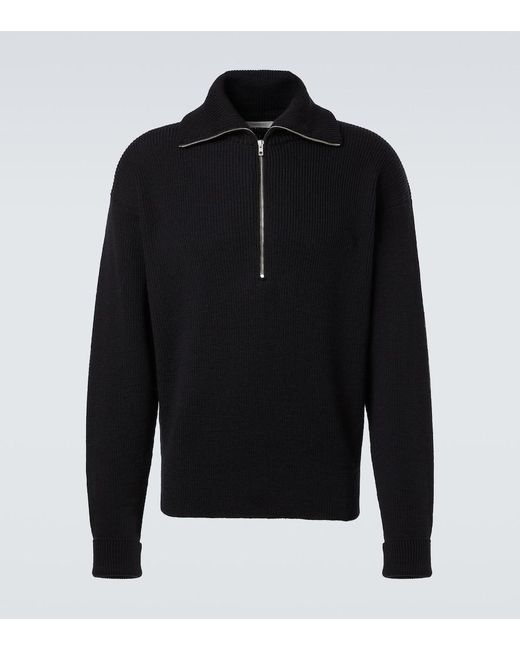 Lemaire Black Ribbed-Knit Wool Half-Zip Sweater for men