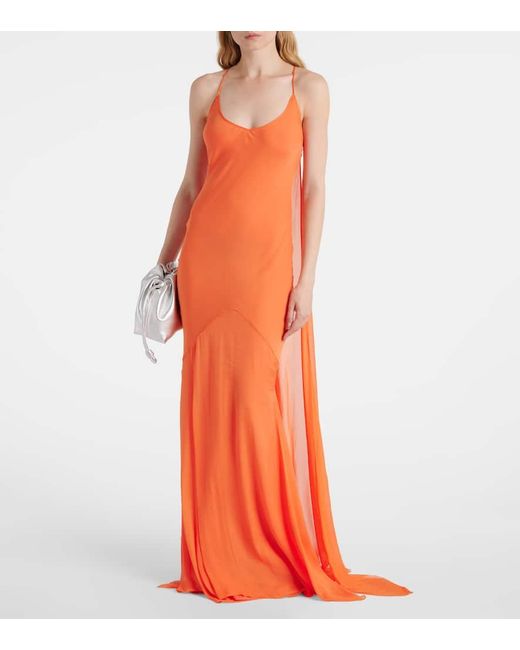 Alexandra Miro Orange Gloria Silk Chiffon Gown
