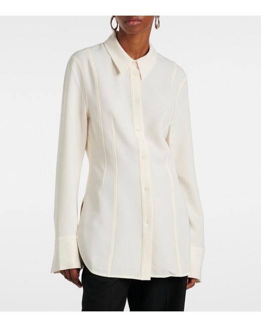 Totême  White Satin Button-Down Long-Sleeve Blouse