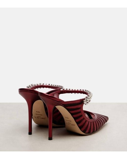 Jimmy Choo Red Bing 100 Metallic Leather And Mesh Mules